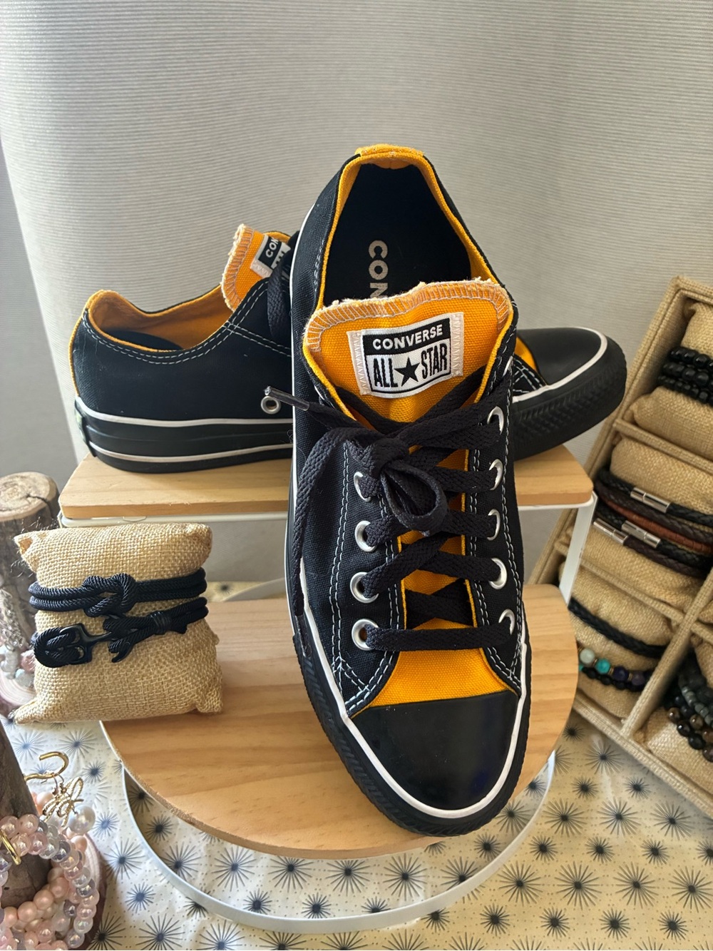 Converse Low Top Sneakers - Black & Yellow Orange Accents